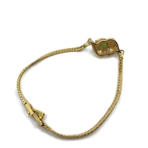 Gold Tone Faux Jade Rhinestone Bracelet - Picture 5 of 5